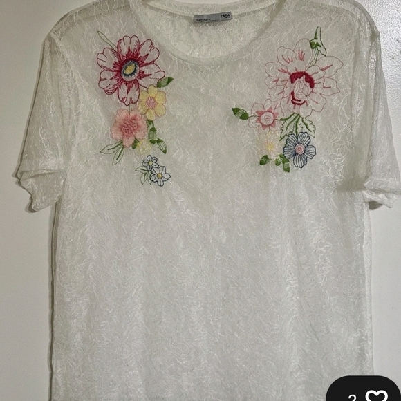Zara Cream Pink Embellished Short Sleeve T-Shirt - Picture 3 of 3